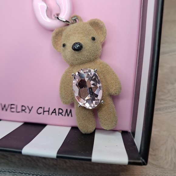 Betsey Johnson Brown Teddy Bear Keychain/Bag Charm with Pink and Silver Accents - Picture 2 of 2